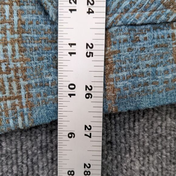 Four Corners Button Blazer Wool Coat Actual 32x26.5 Blue Gray Plaid Front Pocket - Picture 10 of 11